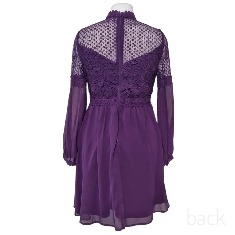 Girls Purple Party Dress Size S Special Occasion Sheer Chiffon Lace A-line